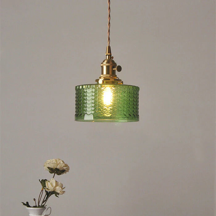 Cilinderhanglamp van gestructureerd glas