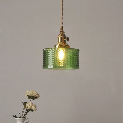 Cilinderhanglamp van gestructureerd glas