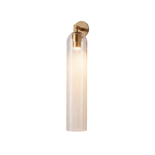 Hoge cilindrische wandlamp met glazen kap