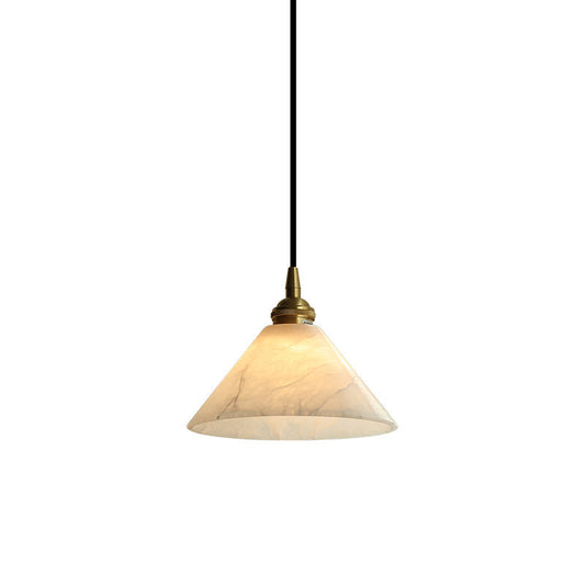 Koperen hanglamp met albasten kegelvormige kap