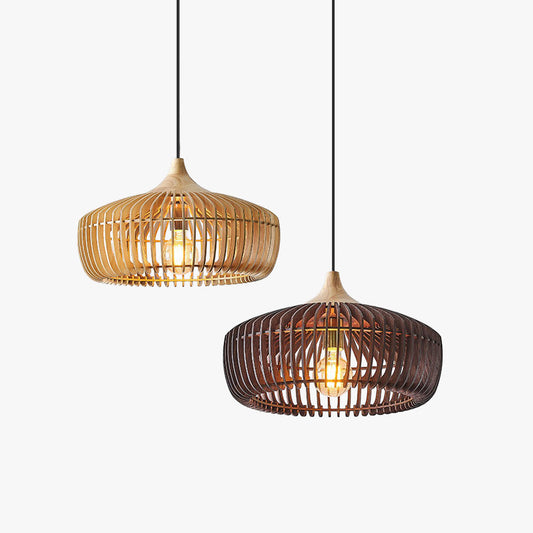 Hanglamp met geribbelde houten koepel