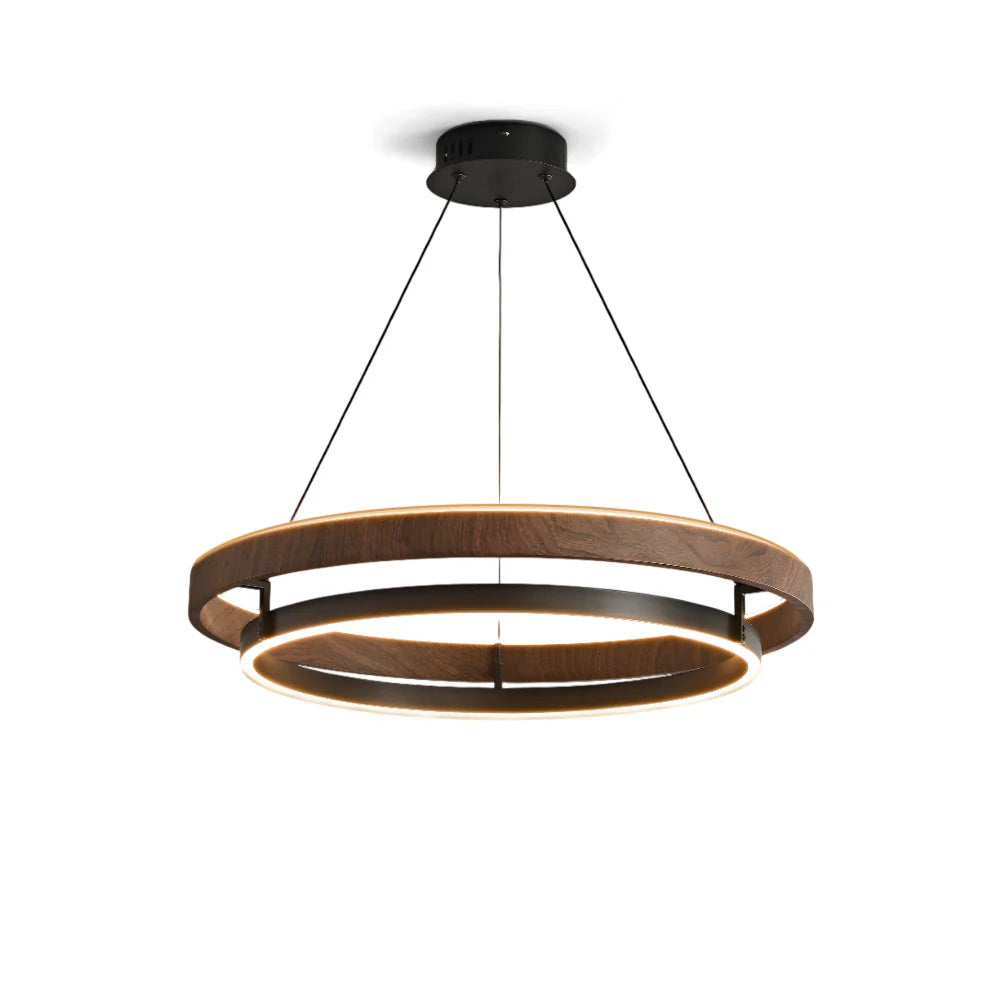 Walnootkleurige LED-kroonluchter met dubbele ringen