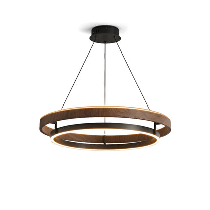 Walnootkleurige LED-kroonluchter met dubbele ringen