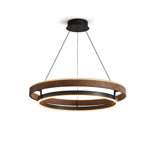 Walnootkleurige LED-kroonluchter met dubbele ringen