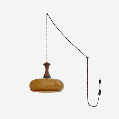 Amberkleurige glazen hanglamp met stekker