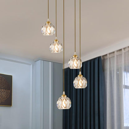 Hanglamp met trapsgewijs gerangschikte kristallen bollen