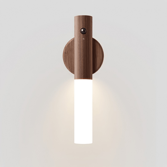 Slanke draadloze houten wandlamp