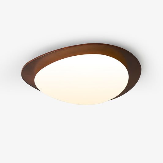 Gebeeldhouwde plafondlamp van walnoothout