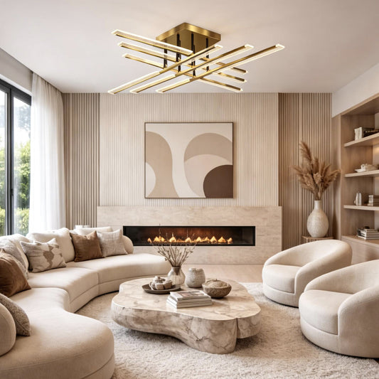 Goudkleurige lineaire plafondlamp met balken