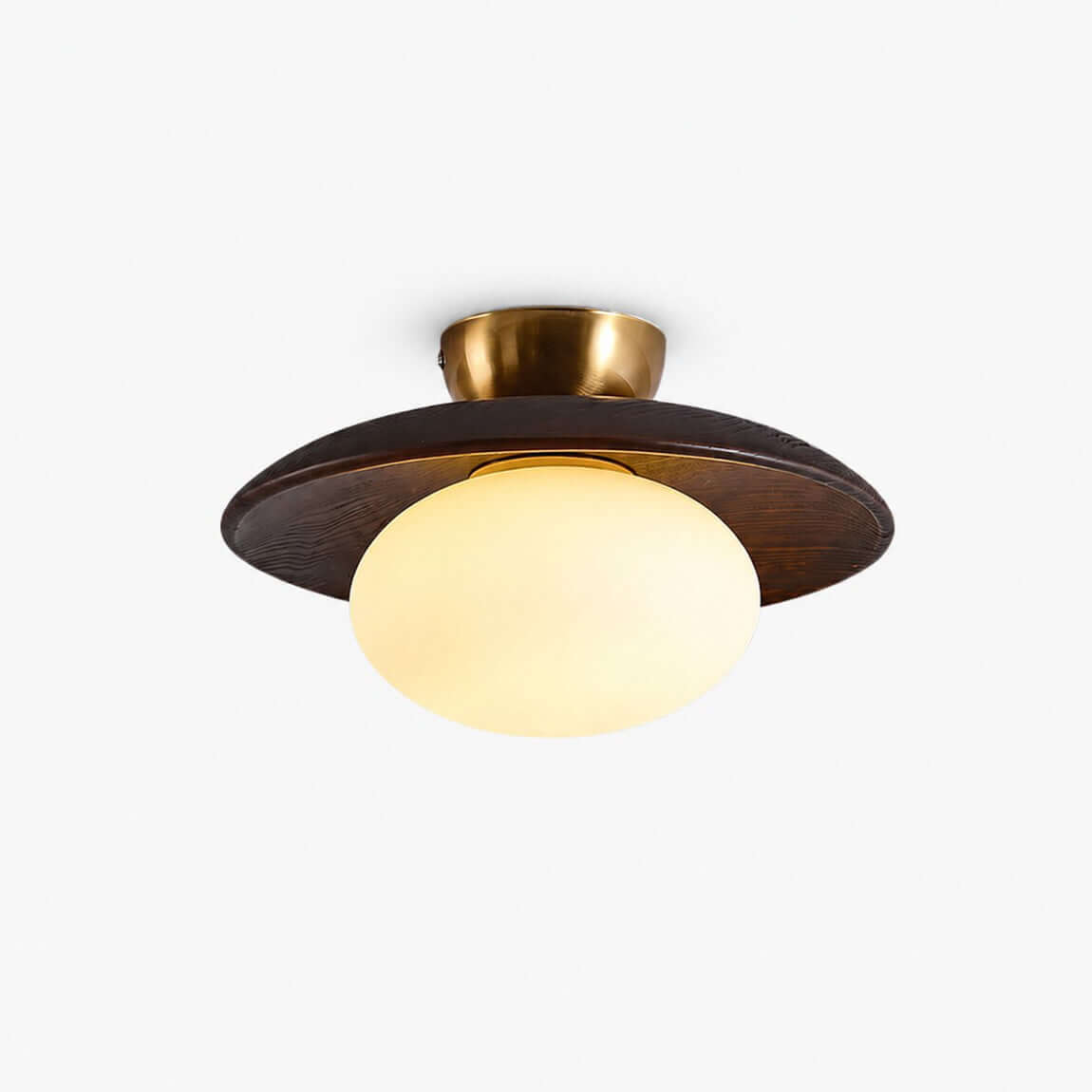 Houten schijfvormige opalen plafondlamp