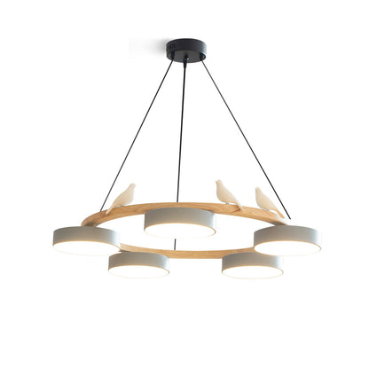 Ronde houten vogelhanglamp