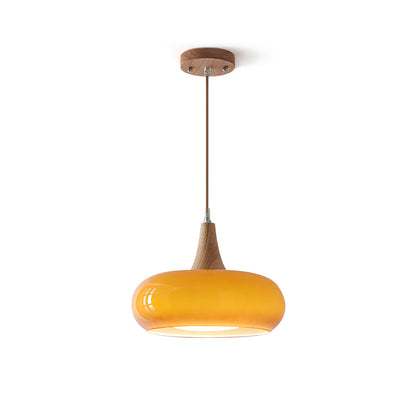 Hanglamp van hout en kiezelglas