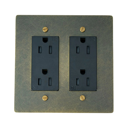 Galveno Vintage massief messing stopcontact met 2 aansluitingen