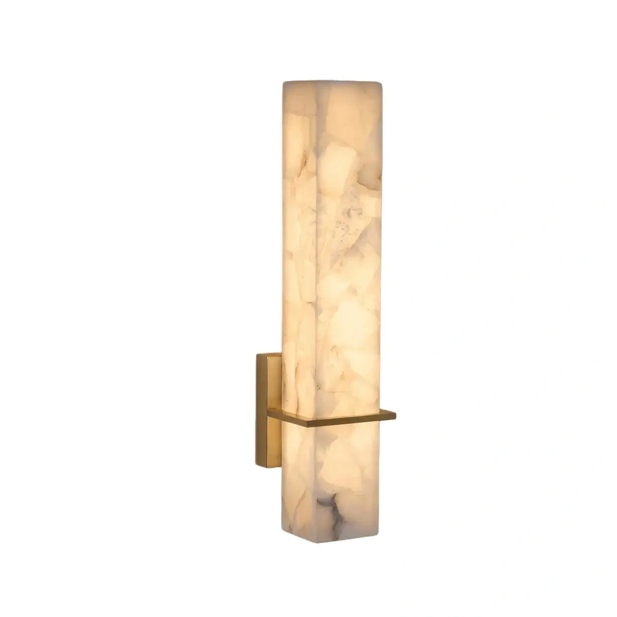 Kubusvormige wandlamp van albast en messing
