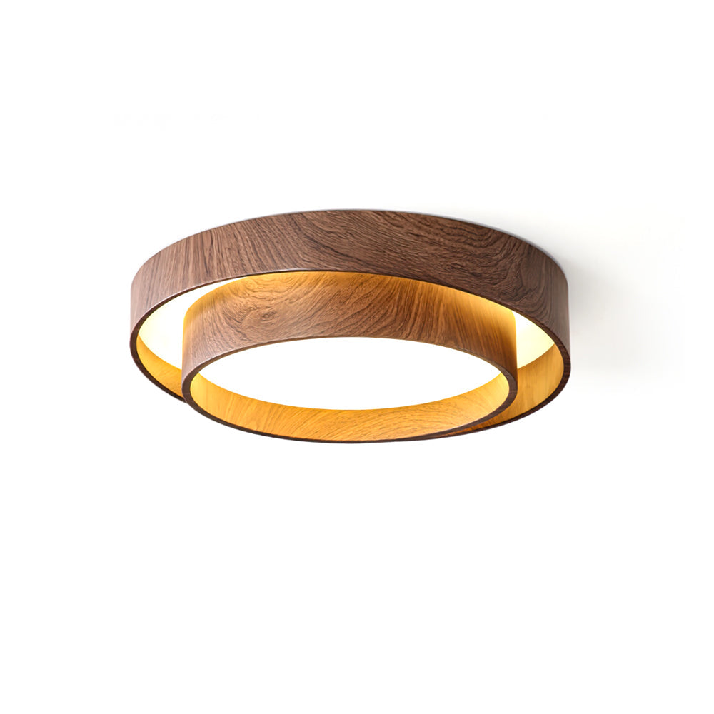 Walnootkleurige spiraalvormige plafondlamp met ringen