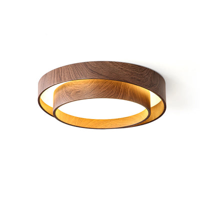 Walnootkleurige spiraalvormige plafondlamp met ringen
