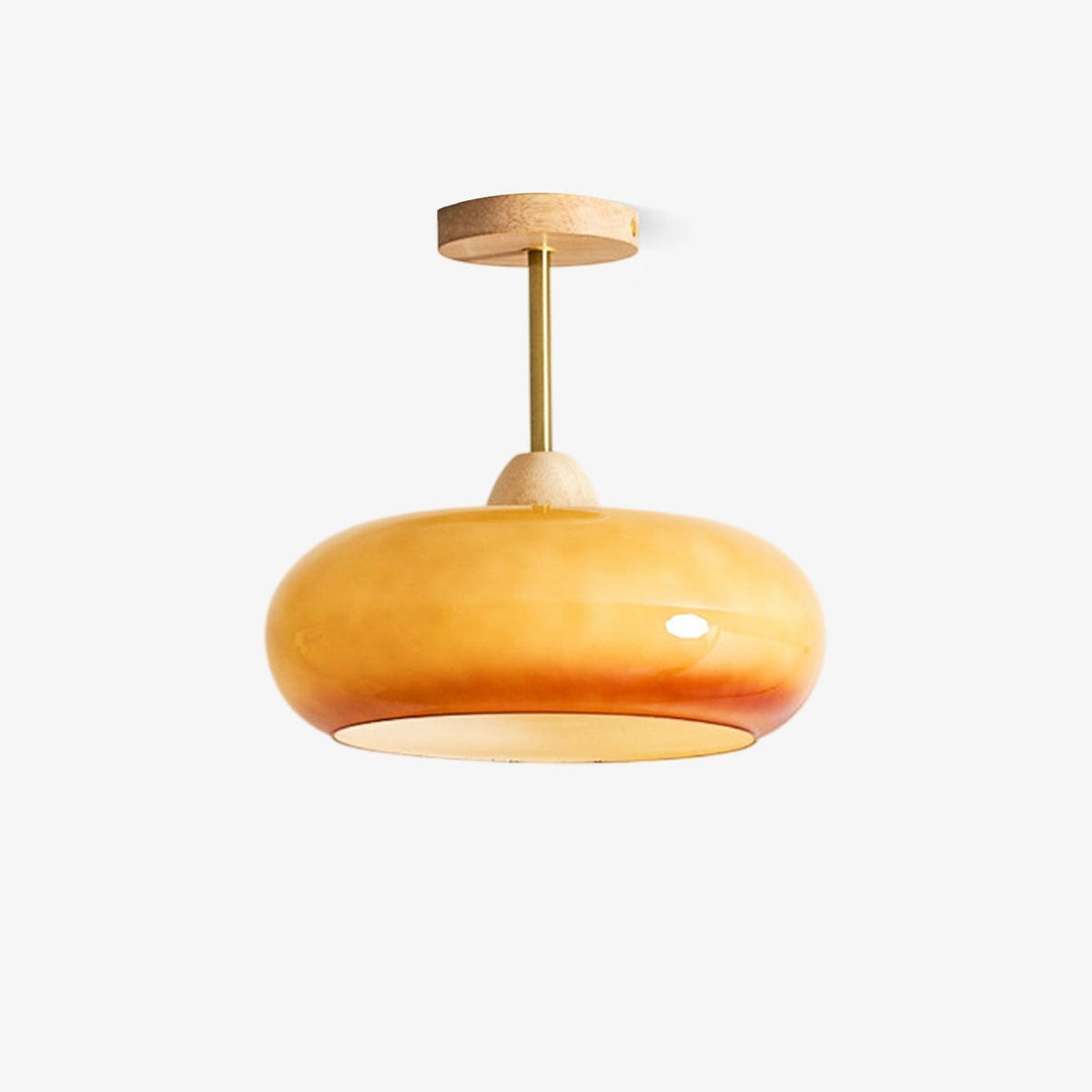 Ovale glazen houten plafondlamp