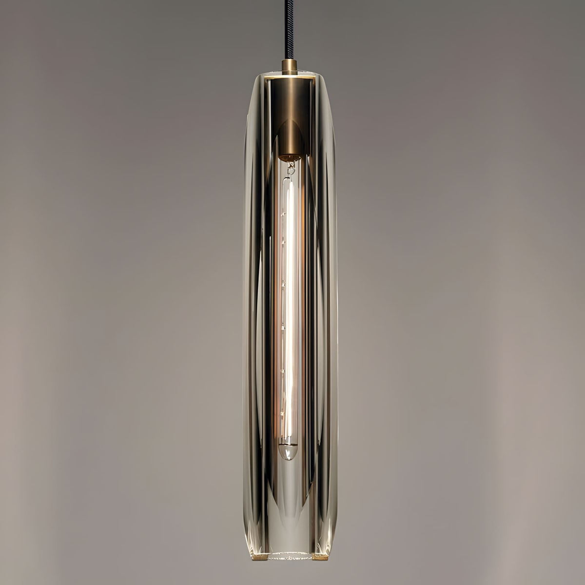 Messingkleurige hanglamp met kristallen staafjes