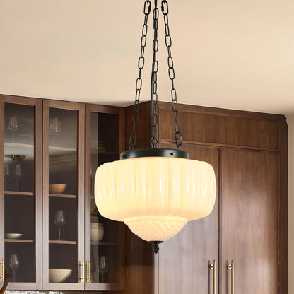 Geribde hanglamp van melkglas