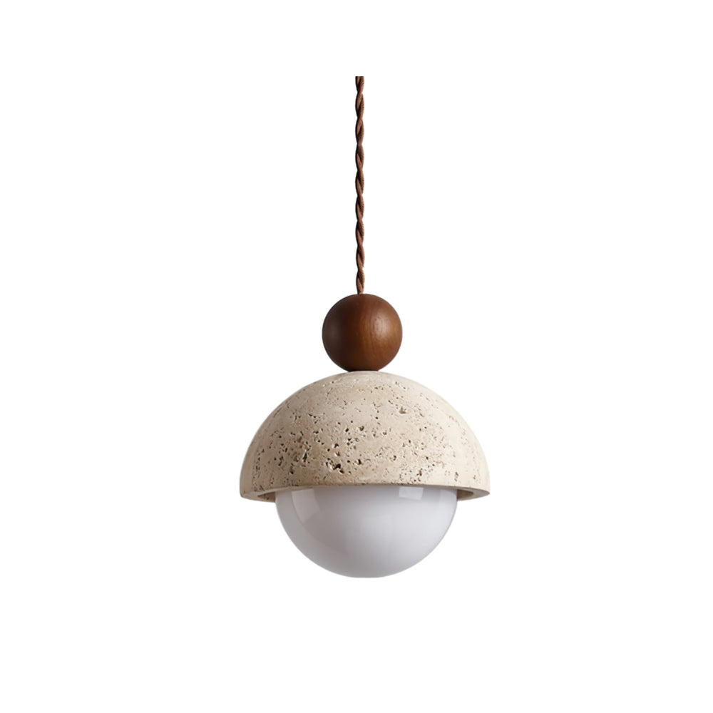 Travertijnen koepelvormige houten hanglamp