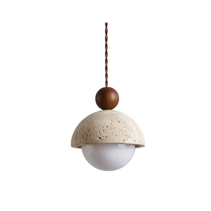 Travertijnen koepelvormige houten hanglamp