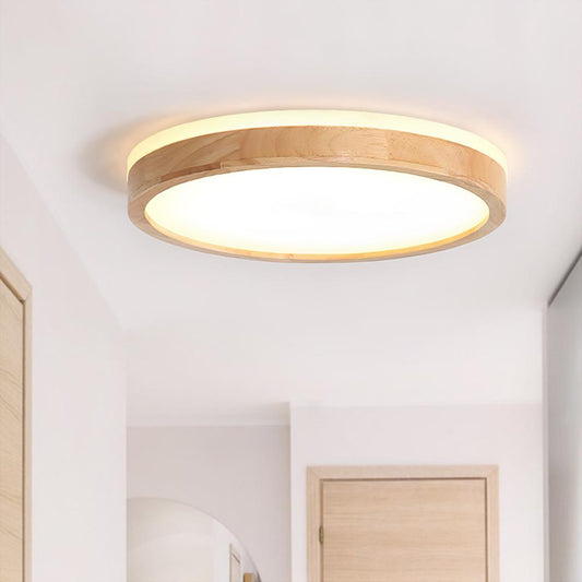 Ronde plafondlamp met eikenhouten rand