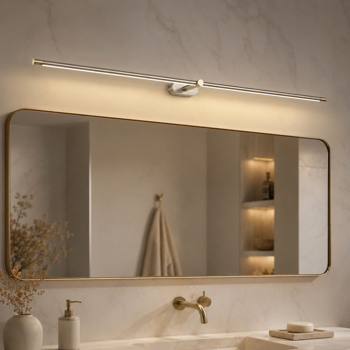 Verstelbare wandlamp met stang voor de kaptafel