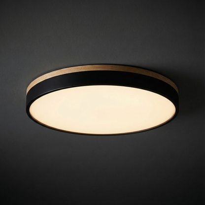 Tweekleurige houten plafondlamp met vlakke montage