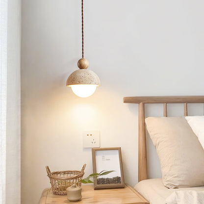Travertijnen koepelvormige houten hanglamp