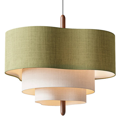Gelaagde stoffen hanglamp van walnootkleurig hout