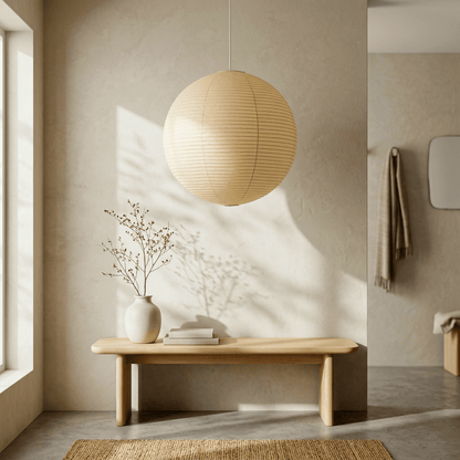 Hanglamp in washipapier in de vorm van een wereldbol