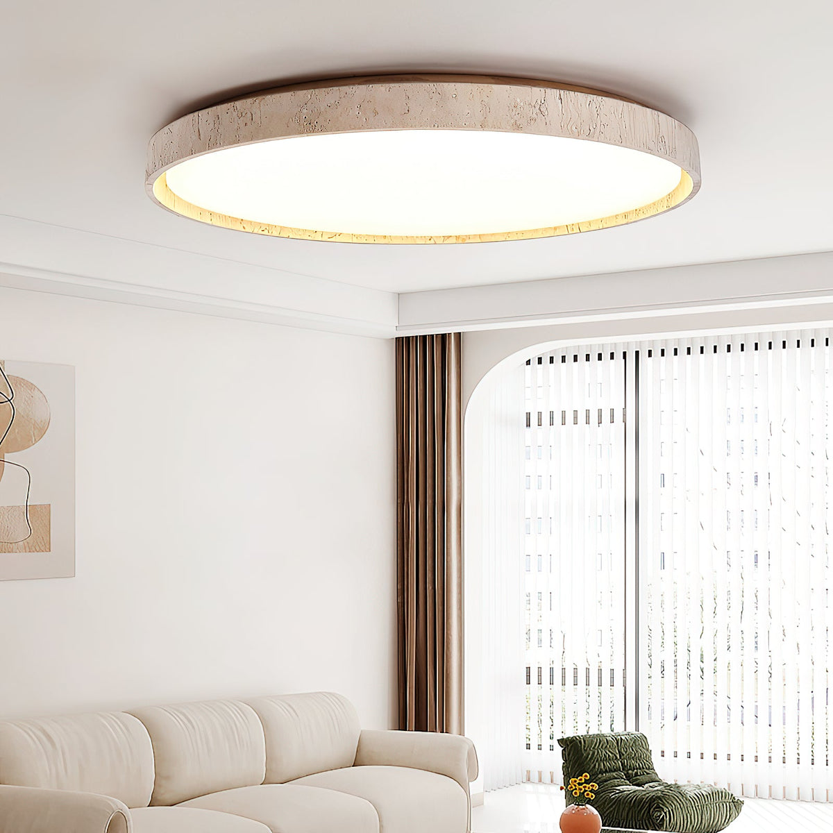 Plafondlamp met schijf van walnootkleurig travertijn