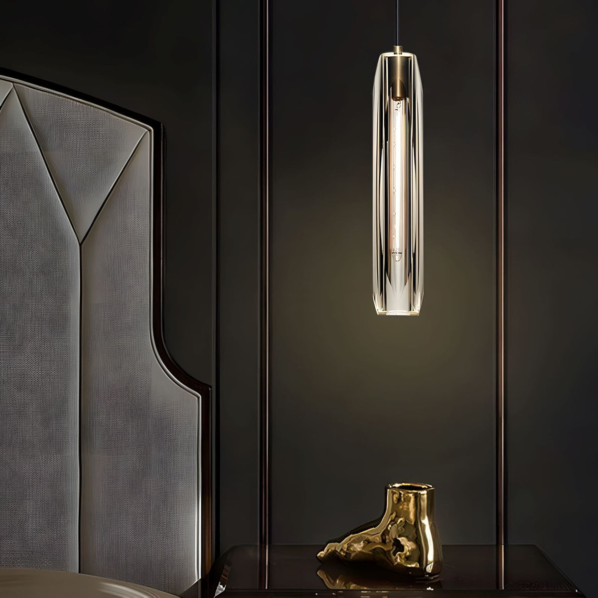 Messingkleurige hanglamp met kristallen staafjes