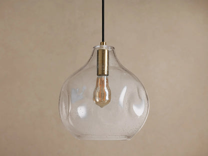 Hanglamp met bolvormige glazen kap met luchtbelletjes