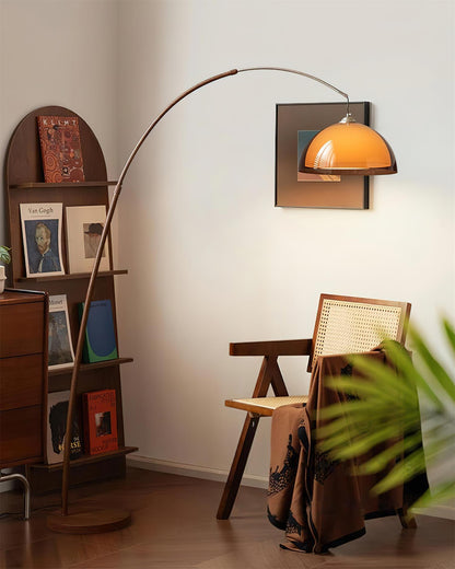 Halberon boogvormige vloerlamp van walnoot