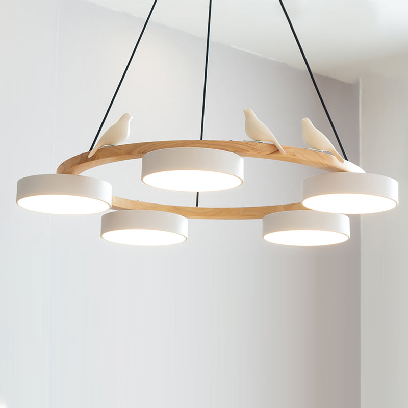 Ronde houten vogelhanglamp