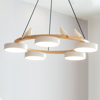 Ronde houten vogelhanglamp