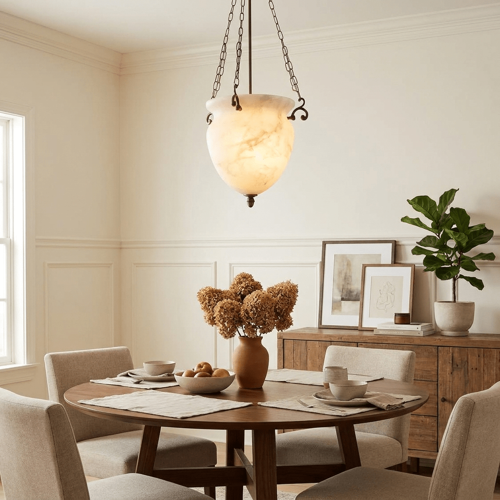 Hanger met ketting van albasten urn