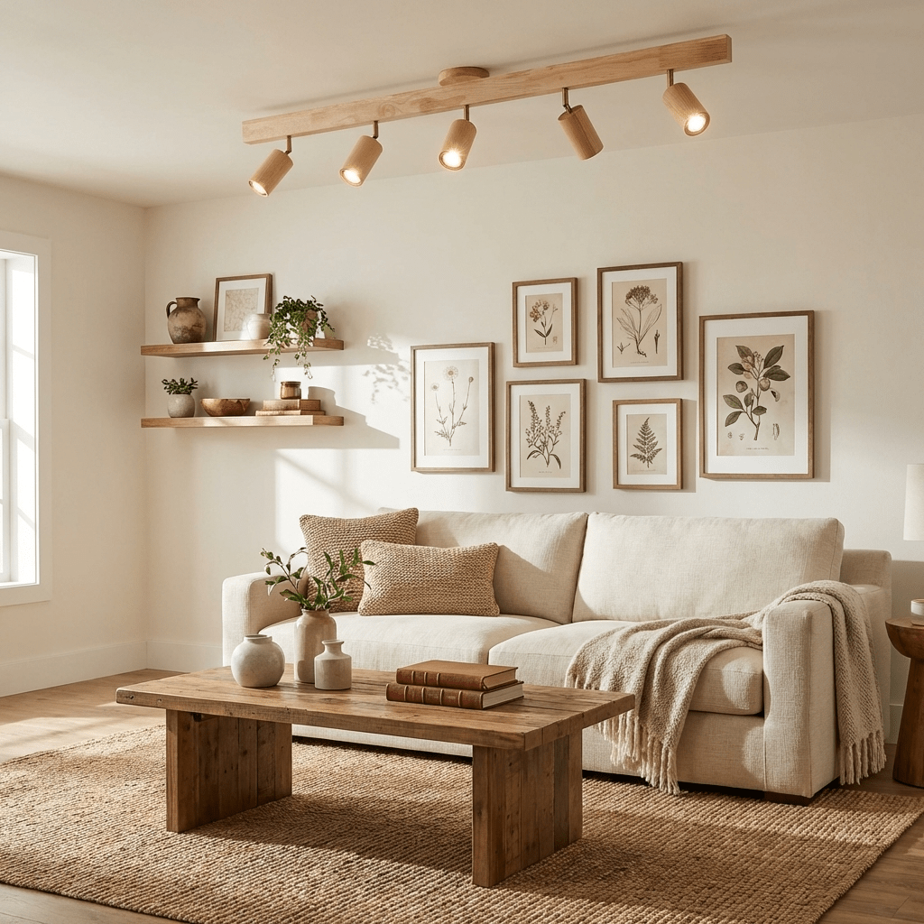 Houten rail met spotjes