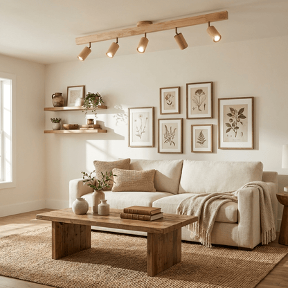 Houten rail met spotjes