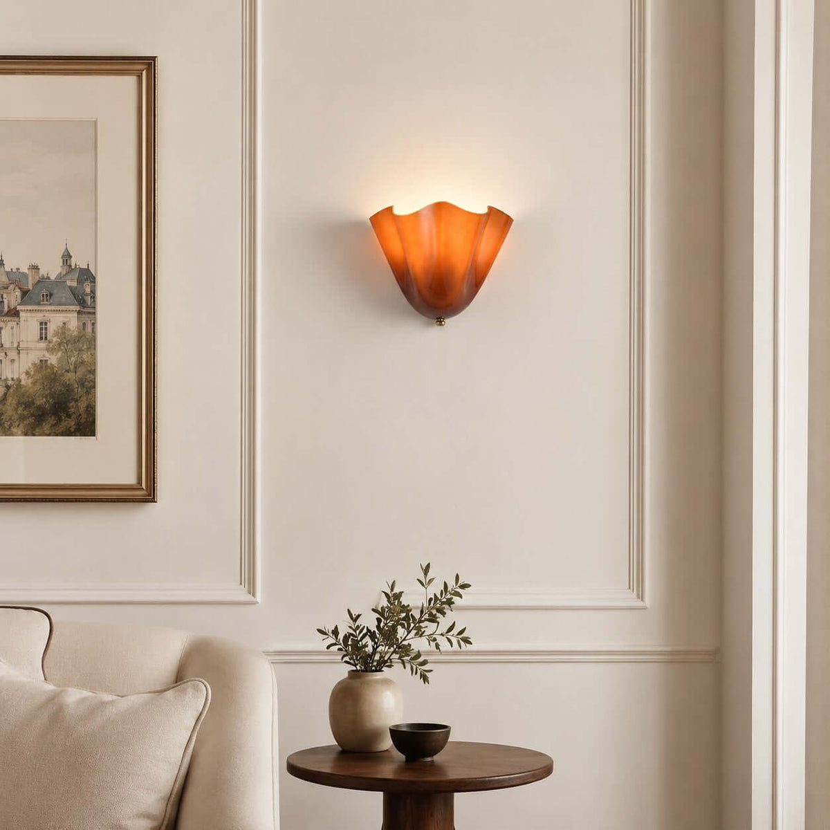Wandlamp met gedrapeerd glas