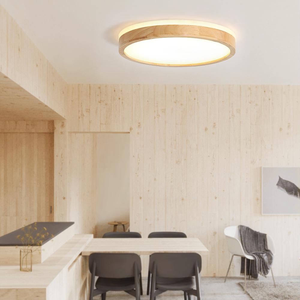 Ronde plafondlamp met eikenhouten rand