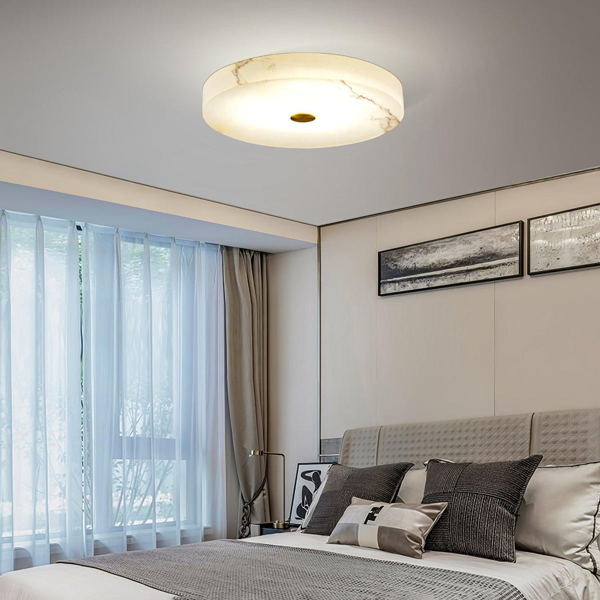 Plafondlamp met albasten trommelkap