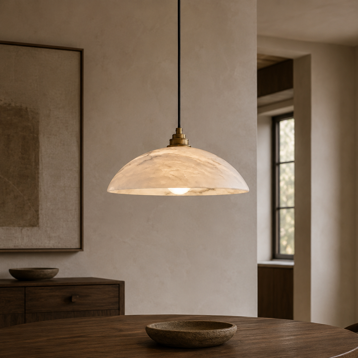 Hanglamp met albasten koepel