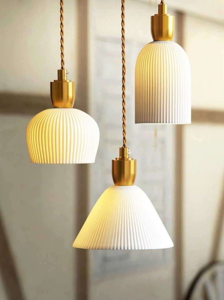 Geribde keramische koperen hanglamp
