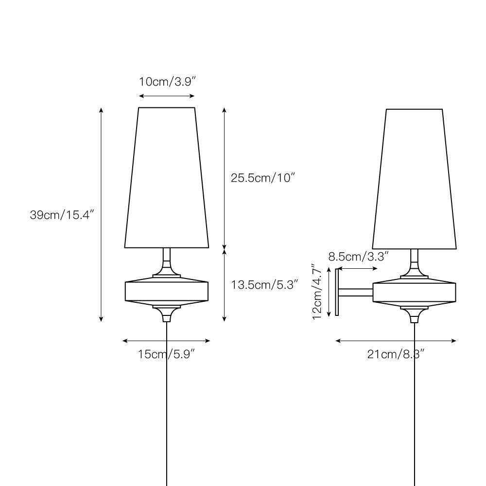 Wandlamp met stekker van walnoot en messing