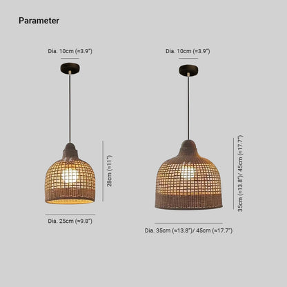 Geweven bamboe hanglamp met belvormige kap