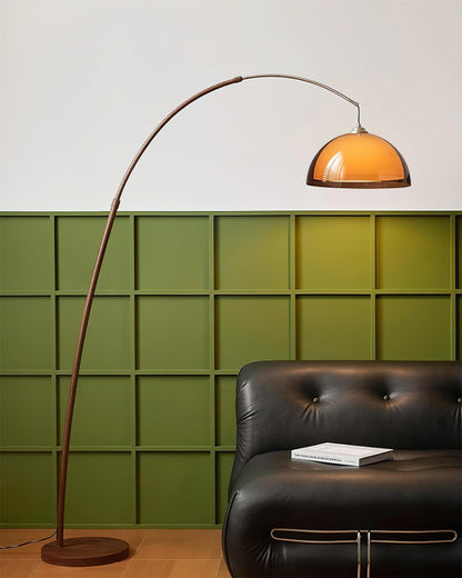 Halberon boogvormige vloerlamp van walnoot