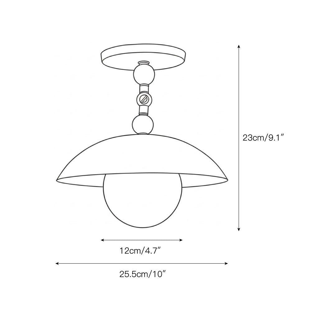 Messingkleurige half-inbouwplafondlamp met koepelshade