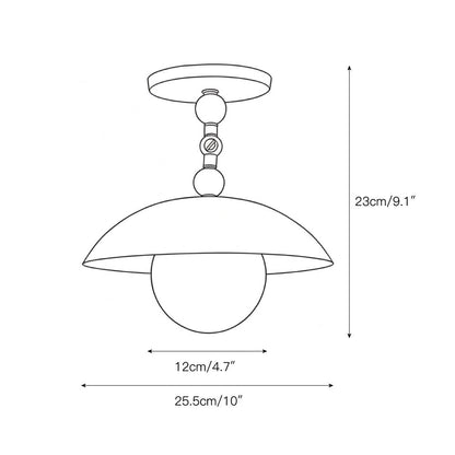 Messingkleurige half-inbouwplafondlamp met koepelshade